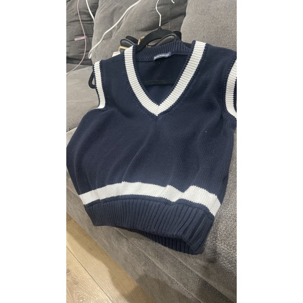 Brandy Melville Navy And White Knit Vest 100% Cotton One Size